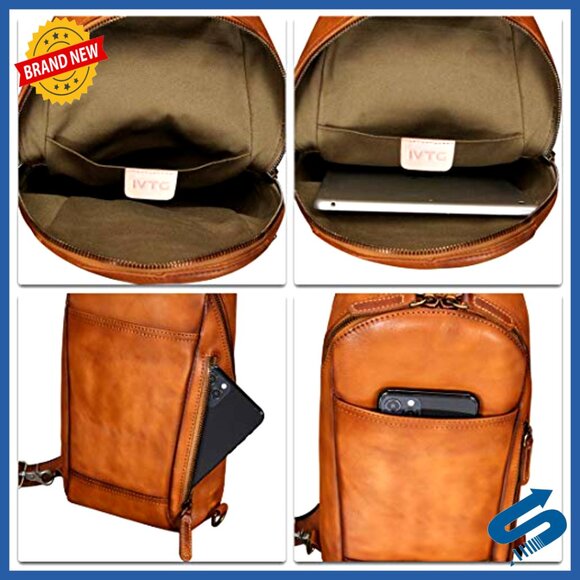 Genuine Leather Sling Backpack Crossbody Bag Adjustable Vintage Daypack main image 4